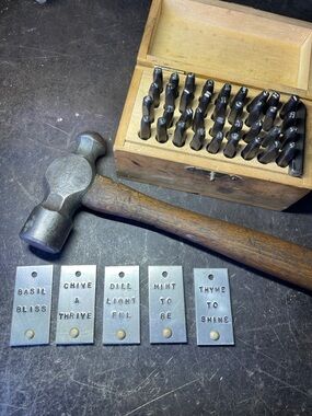 Hand Stamped Aluminum Garden Markers, Aviation Rivets, Herb  Tags, Set of 5